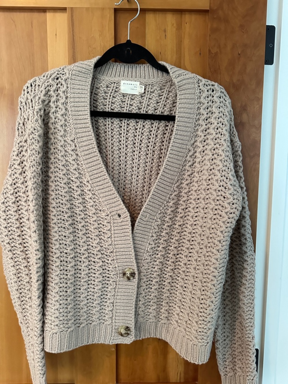 Dreamers by Debut  Chunky Knit V-Neck Cardigan in Taupe